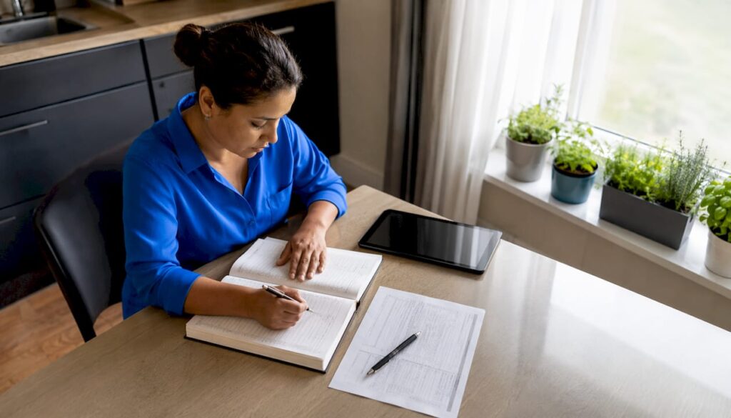 Worker documenting workplace injury claim at desk