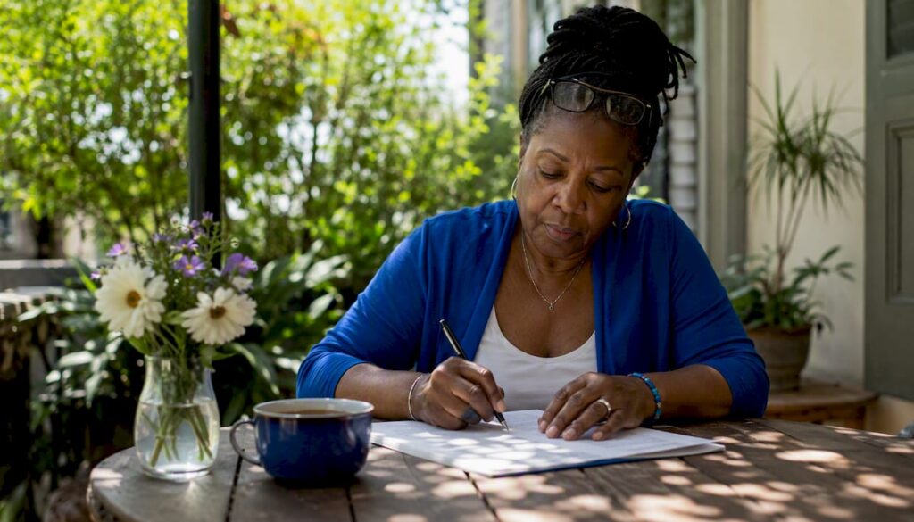Worker completing legal aid intake form at home