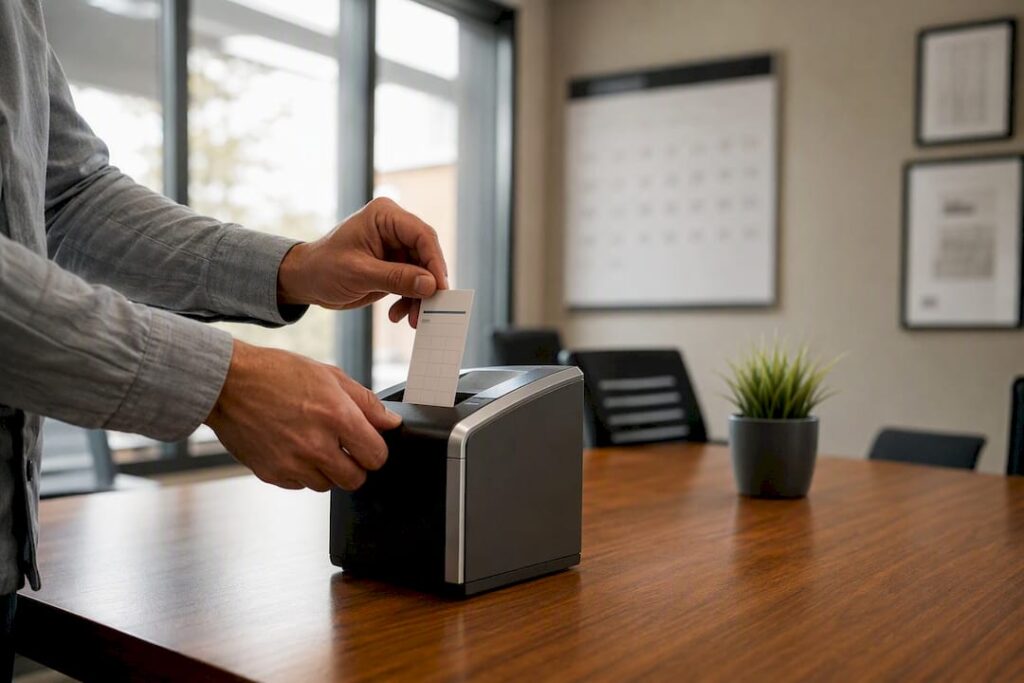 Hand punching time clock