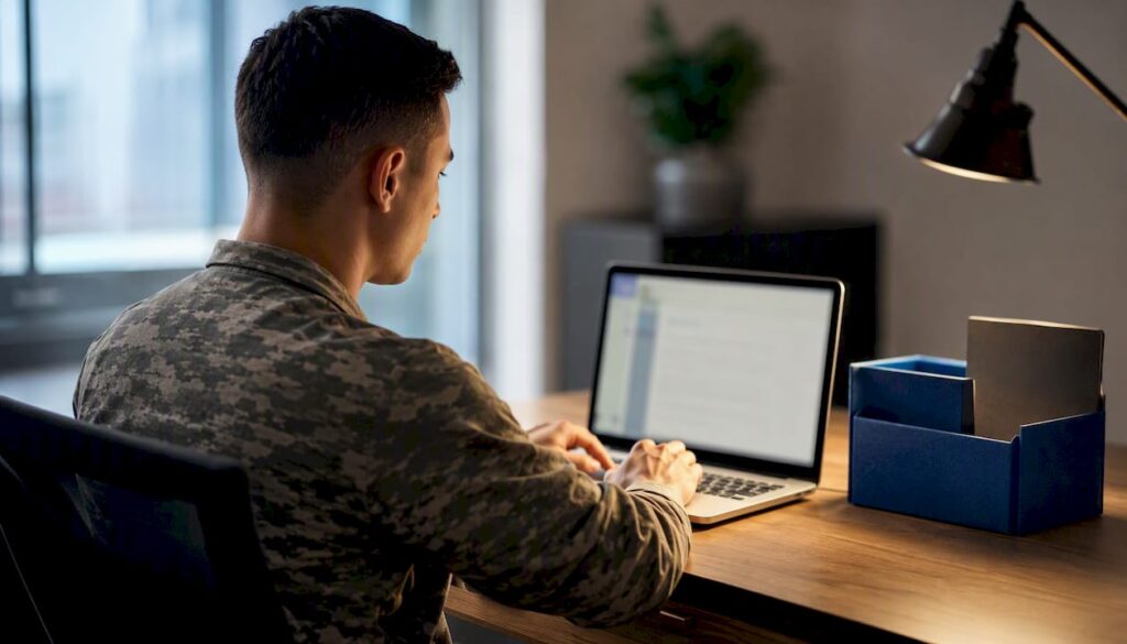 Service member emailing workplace notice to HR